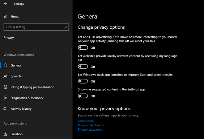 Configure Privacy Settings In Windows 10