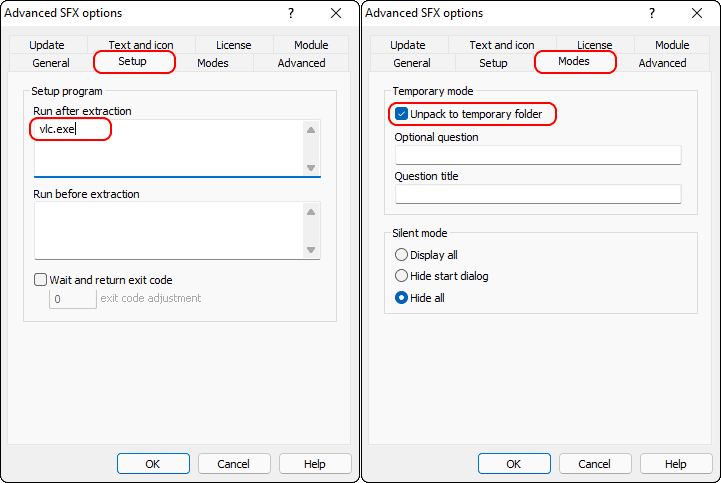 Configure Sfx Options And Click Ok To Create Portable Version Of Applications In Windows