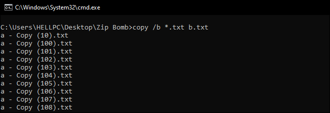 Copy The Content Of All Text Files To Single Text File Again Using Cmd to make a zip bomb or zip of death