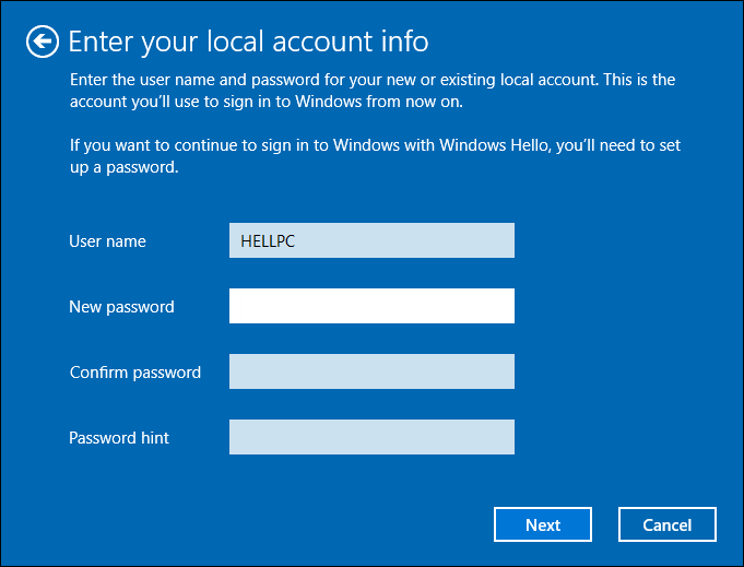 Create A New Local Account Or Set Password For Existing Account to switch from Microsoft account to Local account in Windows 10