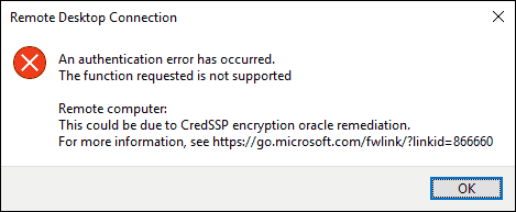 Credssp Encryption Oracle Remediation Error In Remote Desktop Connection