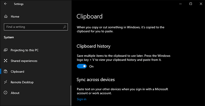 Enable Clipboard History In Windows 10