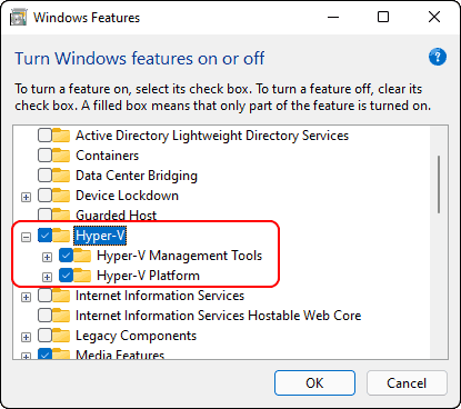 Enable Hyper-V In Optional Windows Features in Windows 11 or Windows 10