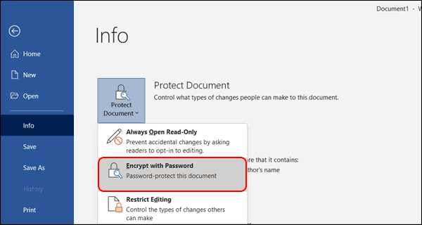 Go To File Info And Select Encrypt With Password From Protect Document