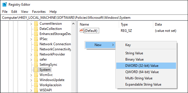 Go To Registry Settings Path And Create A New Dword