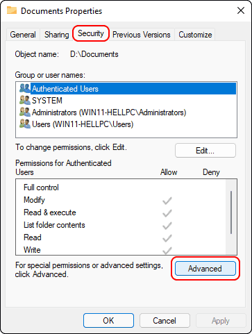 Go To Security Tab And Click Advanced To Manage File And Folder Permissions In Windows