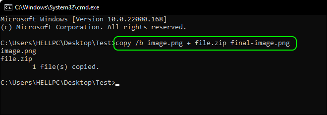 Hide Zip Files in inside The Image Using Command Prompt