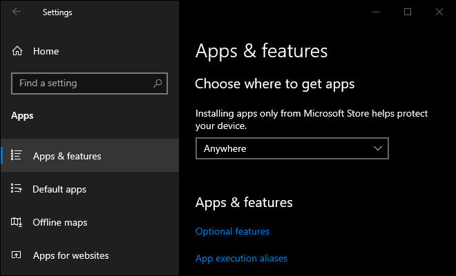In Apps Settings Select Apps And Features From Left Side