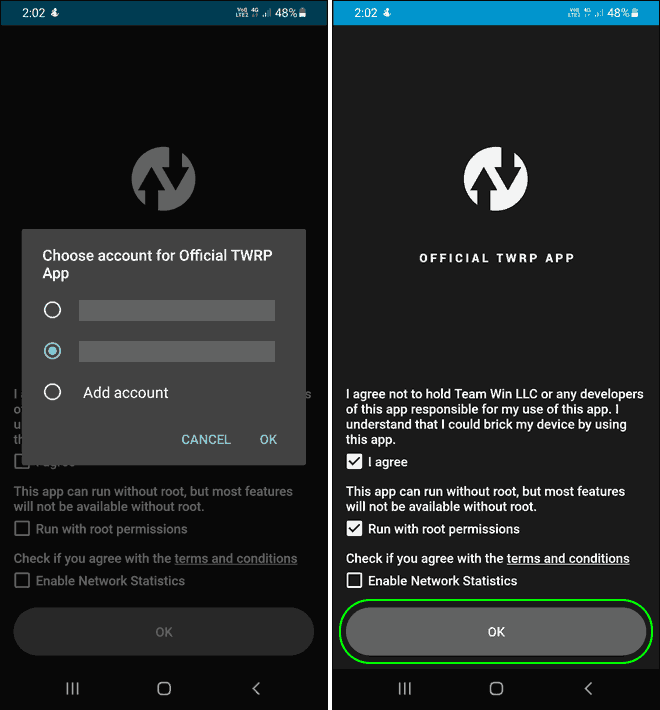 Launch Twrp App And Agree License Terms