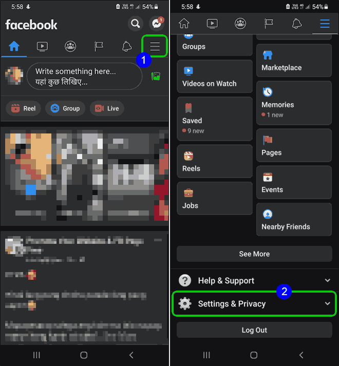 Open Facebook App Tap On Menu Select Settings And Privacy