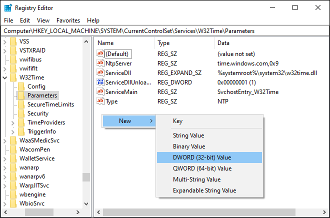 Open Registry Editor And Create New Dword In Parameters