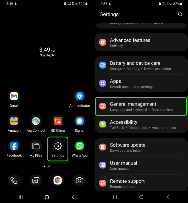Open Settings In Android Phone And Select General Management