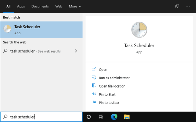 Open Task Scheduler From Start Menu In Windows 10
