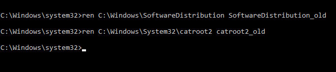 Rename Software Distribution And Catroot2 Folders