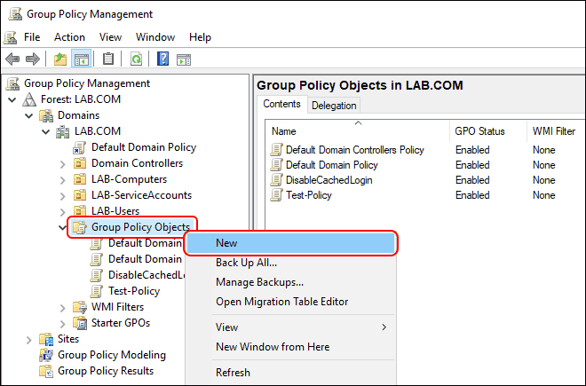 Right Click On Group Policy Objects And Select New To Create A New Gpo