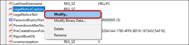 Right Click On Legal Notice Caption And Select Modify To Display Warning Message On Logon