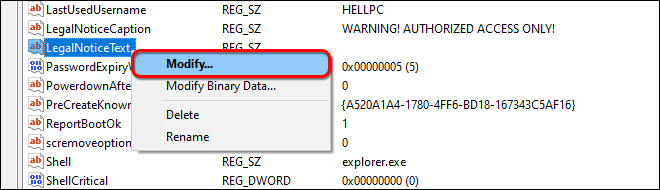 Right Click On Legal Notice Text And Select Modify