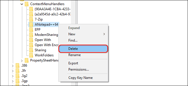 Right Click On Registry Key And Select Delete To Remove It From Right Click Context Menu