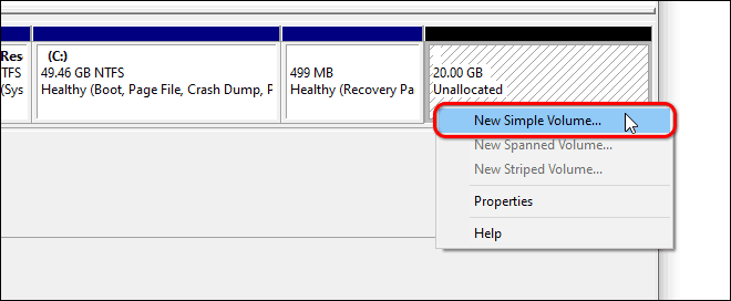 Right Click On Unallocated Space And create a New Simple Volume from unallocated space in windows 10 or 11