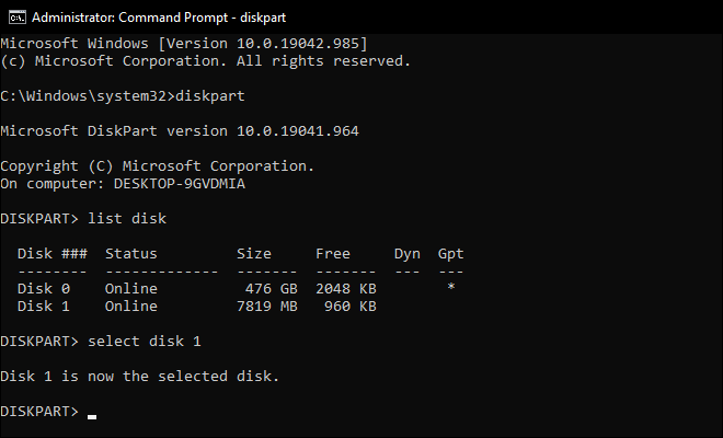 Run Diskpart And Select Usb Disk From List Disk