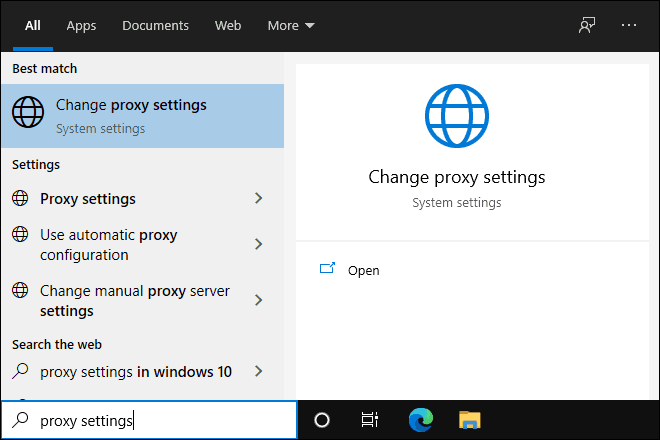 Search And Open Proxy Settings In Your Windows 10 Pc