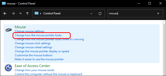 Search For Mouse In Control Panel And Click Change How Mouse Pointer Looks