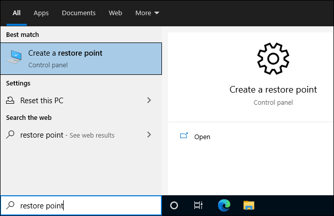 Search For Restore Point On Start And Click Create A Restore Point