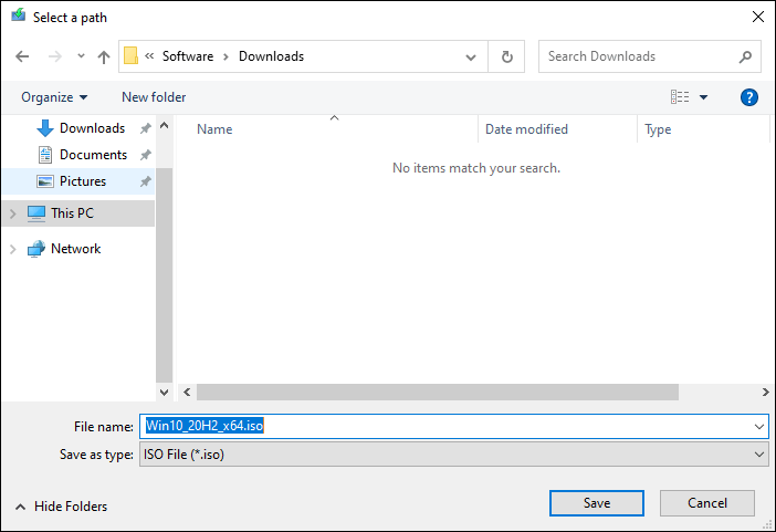 Select Download Folder And Provide Suitable Name And Click Save To Download Windows 10 Iso File