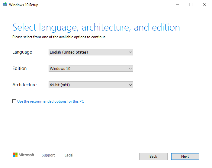 Select Language And Architecture For Downloading Windows 10 Iso File And Click Next