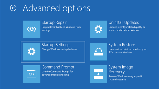 Select Startup Settings From Advanced Options Menu