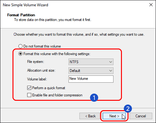 Select Volume File System Volume Label And Click Next