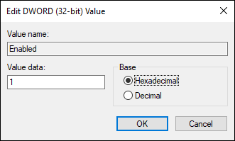 Set Enabled Dword Value To 1 Hexadecimal