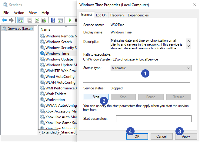 Set Windows Time Service To Automatic And Start It - Make your PC an NTP server