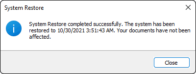 System Restore Completed Successfully