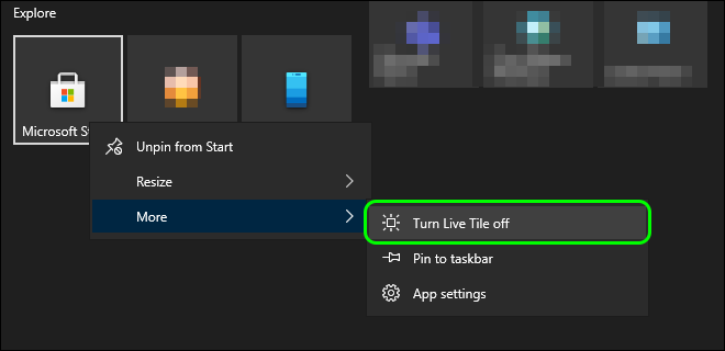 Turn Live Tiles Off In Start Menu