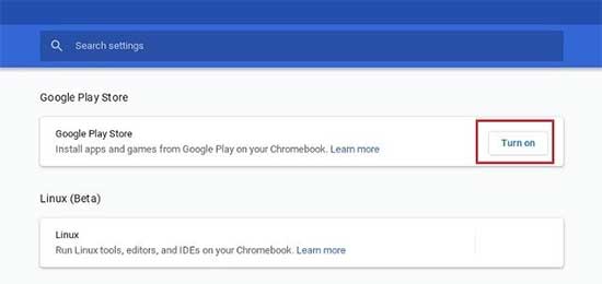 Turn ON Play Store in Chromebook from Settings