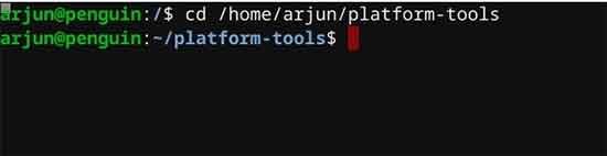 Open terminal on Linux and go to ADB tools directory