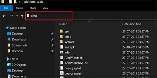 Open Command Prompt in ADB folder