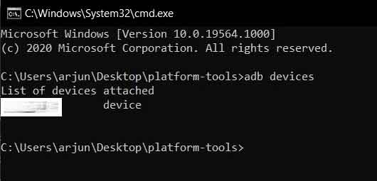 View attached Devices in ADB console on Windows