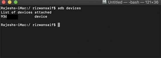 View attached devices on macOS ADB terminal