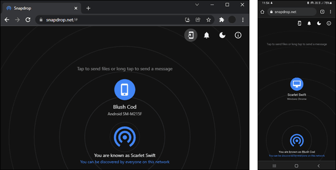 Open Snapdrop On Both Your Phone And Desktop Browser