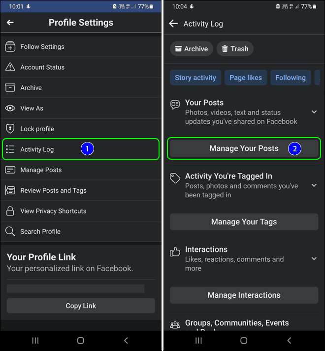 Select Activity Log From Facebook Profile Settings And Then Tap On Manage Your Posts To Bulk Delete Facebook Posts