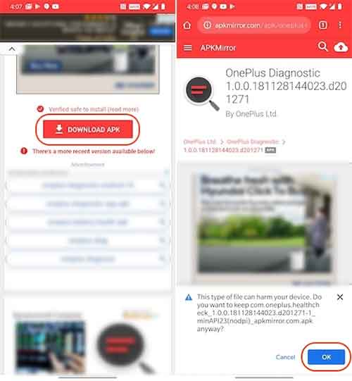 Download OnePlus Diagnostic App from APKMIRROR