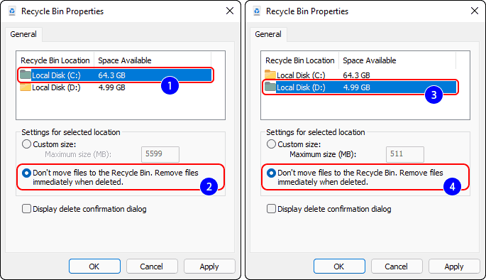 Disable Or Bypass Recycle Bin For All Disk Drives In Windows 11 Or Windows 10