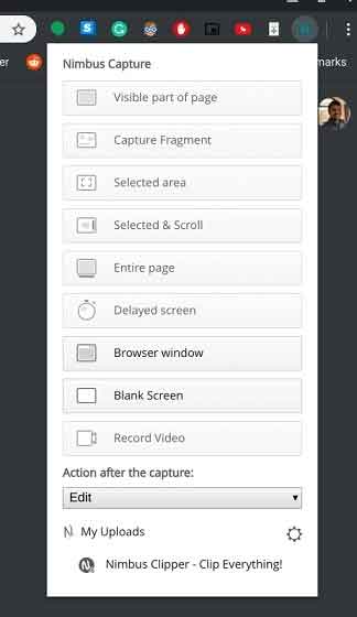 Use Nimbus extension to take screenshots