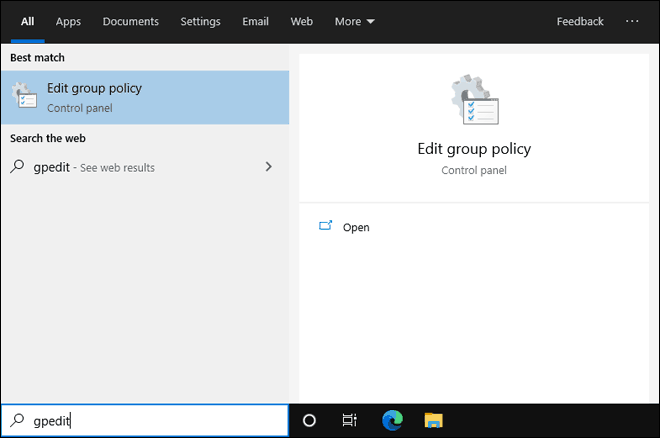Search And Open Group Policy Editor From Start In Windows 10 Home