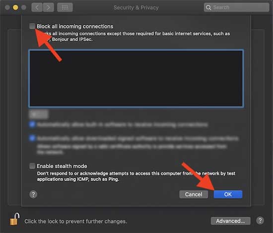 Allow Incoming Connections in macOS Firewall