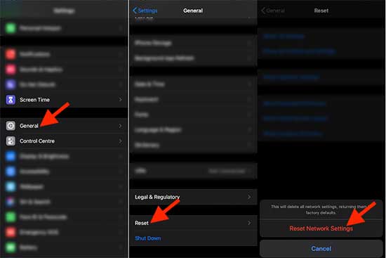 AirDrop Troubleshooting - Reset Network Settings in iPhone or iPad