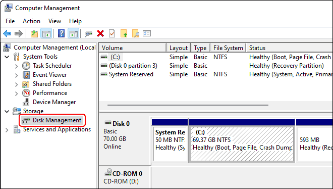 Select Disk Management From Left Pane Computer Management Console