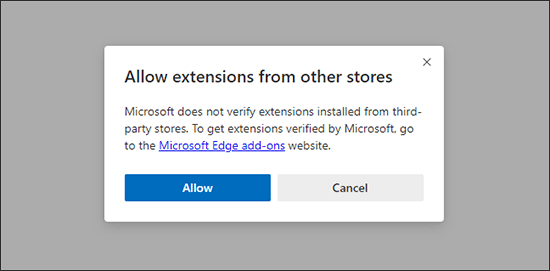 Click Allow To Enable Extensions From Other Stores